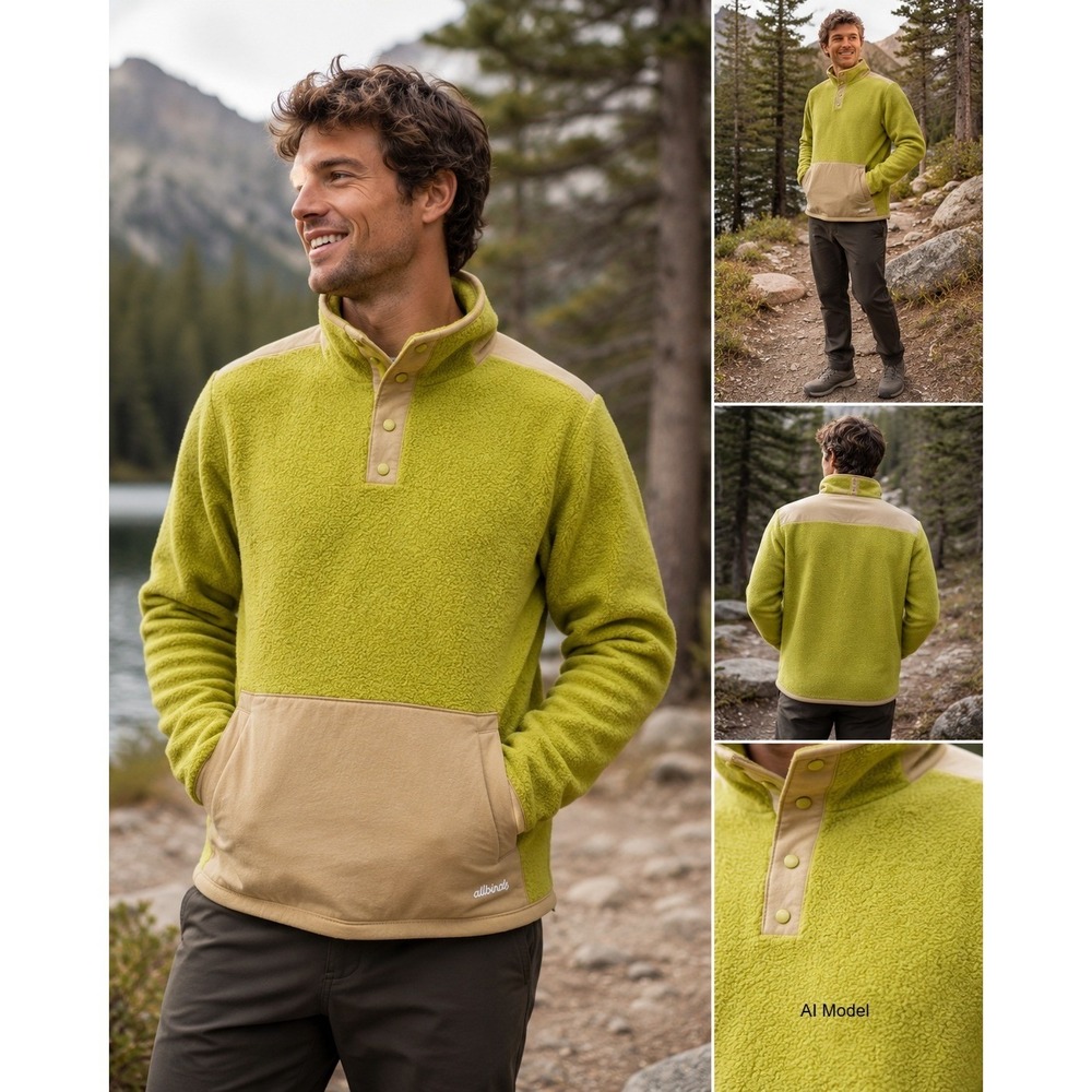 Allbirds Wool Blend Fleece Pullover Mens XS Snap Mock Neck Sweater Lime‎ Outdoor